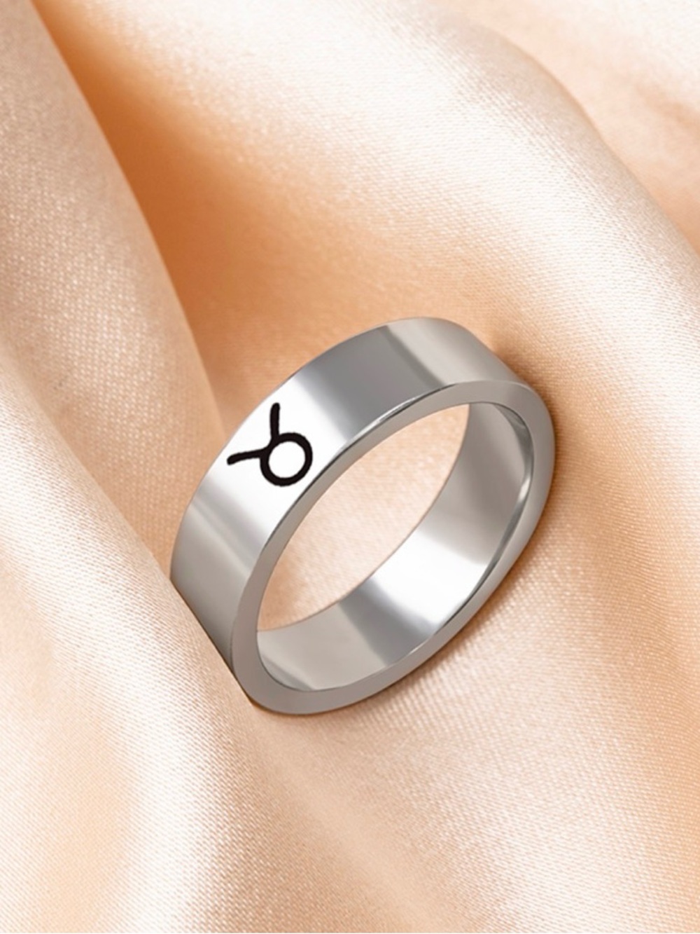 Taurus Silver Zodiac Band Ring with Engraved Symbol